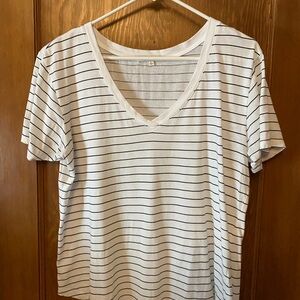 Z Supply White and Black Striped V-Neck Tee